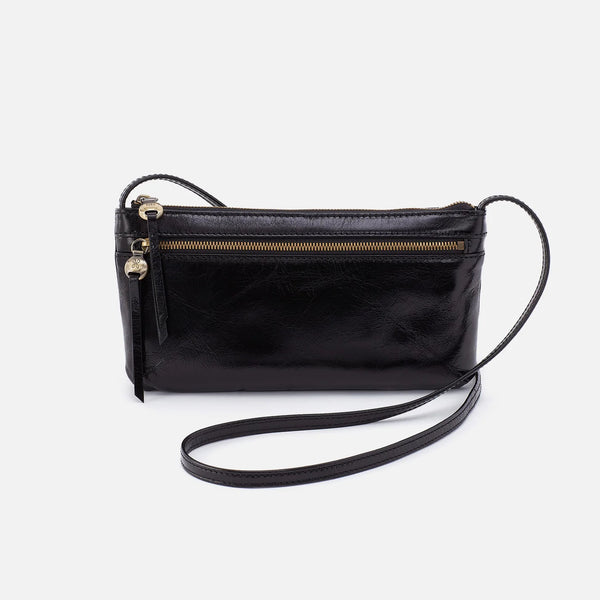 Bellis Boutique HOBO Cara crossbody cross body purse cross over bag clutch mini black polished stadium sized approved polished leather 