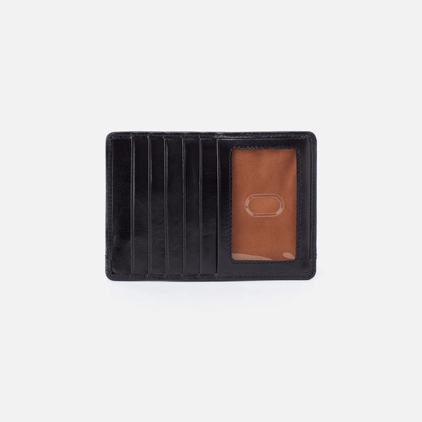 Bellis Boutique HOBO Euro Slide Card Case Slip Passport Pocket ID Window Credit Card Slots Holder Zip Pocket Must Have Wallet Black Polished Leather
