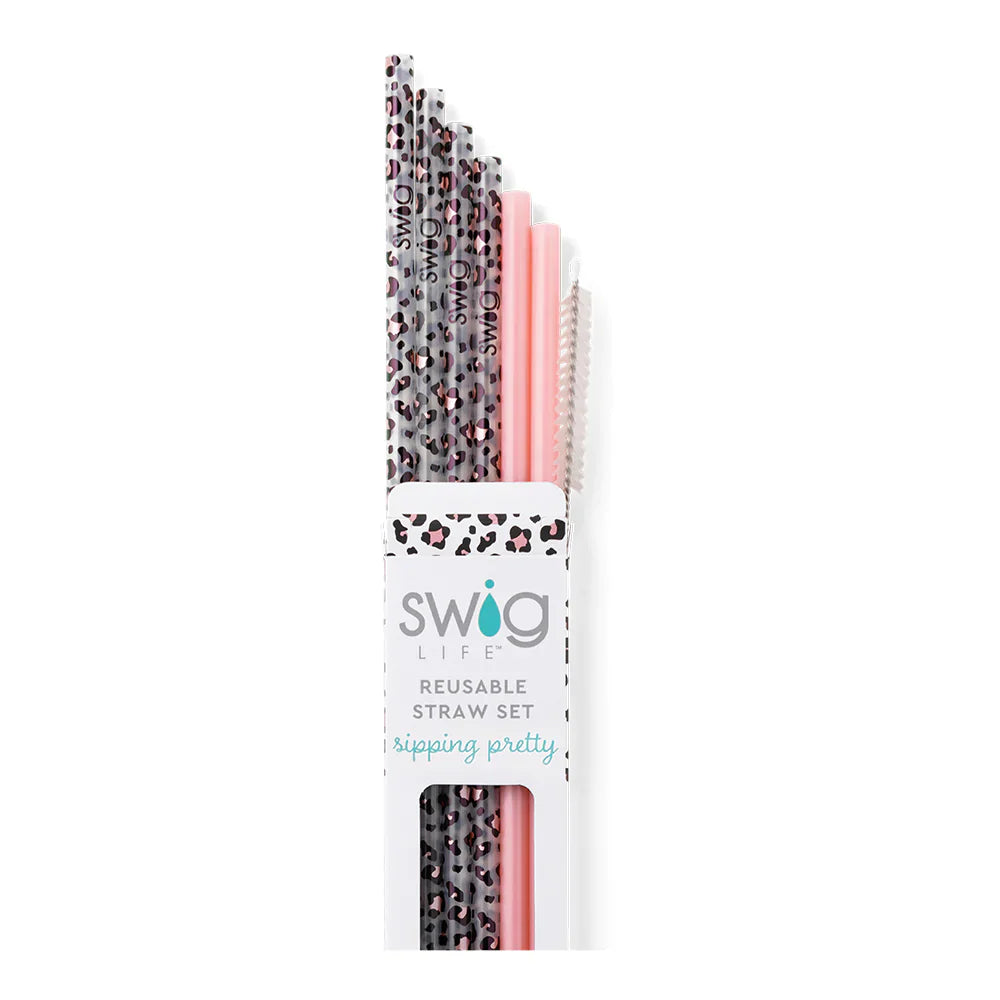 Swig Life Luxy Leopard + Blush Reusable Straw Set