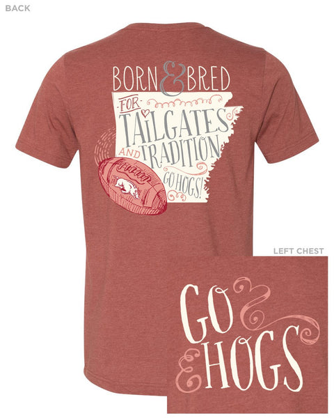 Bella + Canvas Born & Bred for Tailgates and Tradition Crew-Neck T-Shirt Heather Clay