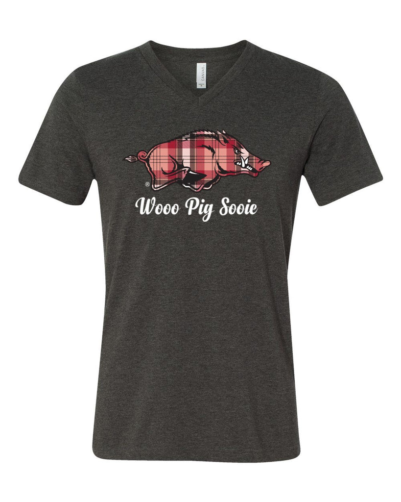 Bella + Canvas Plaid Razorback V-Neck T-Shirt Dark Heather Grey