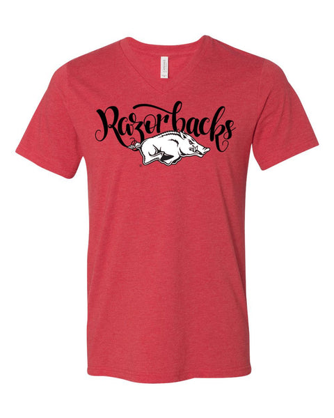 Bella + Canvas Razorbacks V-Neck T-Shirt Heather Red