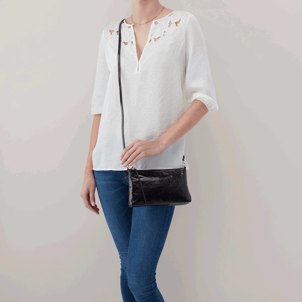 Bellis Boutique HOBO Darcy Convertible Crossbody Cross Over Shoulder Bag Purse Baguette Wristlet Polished Leather Black 1
