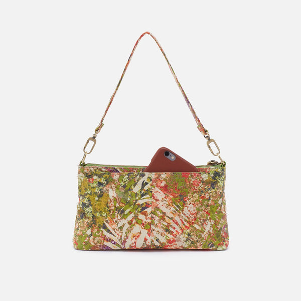 Back of HOBO Darcy in Tropic Floral Printed Leather with Phone Pocket and Single Solid Leather Strap