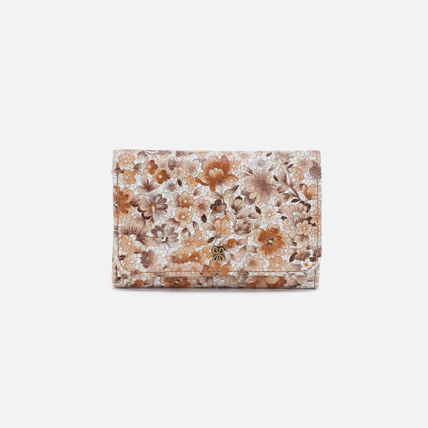 Jill Trifold Wallet In Printed Leather - Sepia Bloom