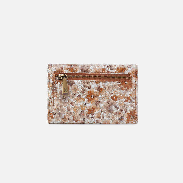 Jill Trifold Wallet In Printed Leather - Sepia Bloom