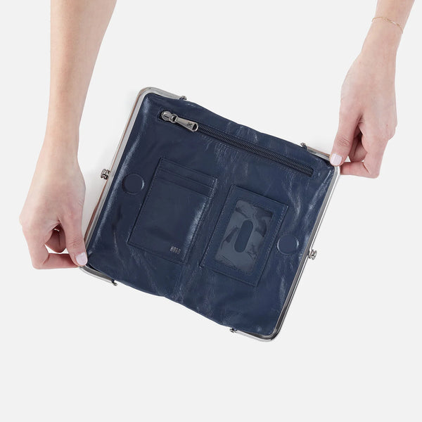Lauren Clutch Wallet in Polished Leather - Blue Stone