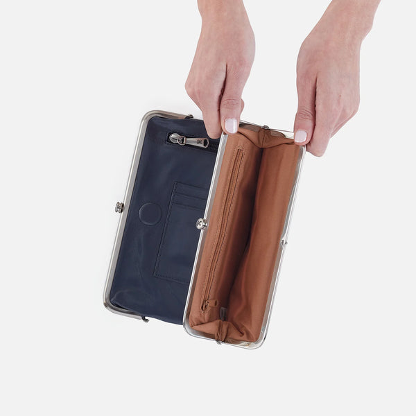 Lauren Clutch Wallet in Polished Leather - Blue Stone