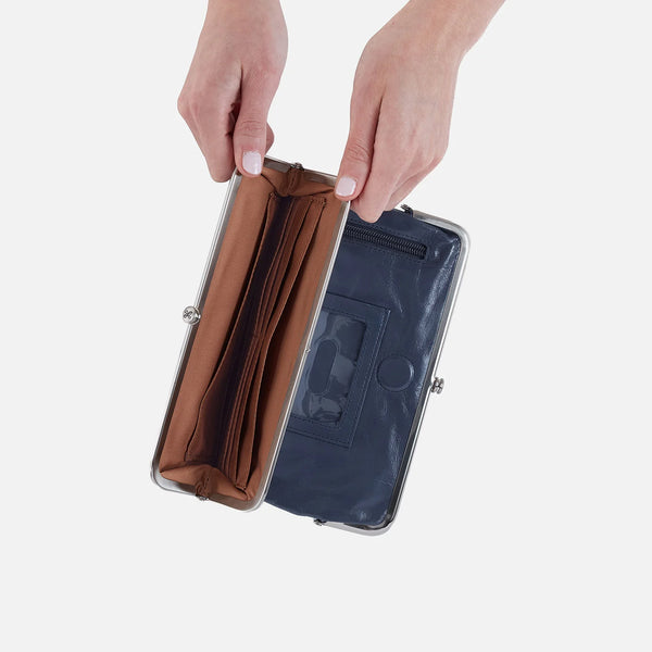 Lauren Clutch Wallet in Polished Leather - Blue Stone