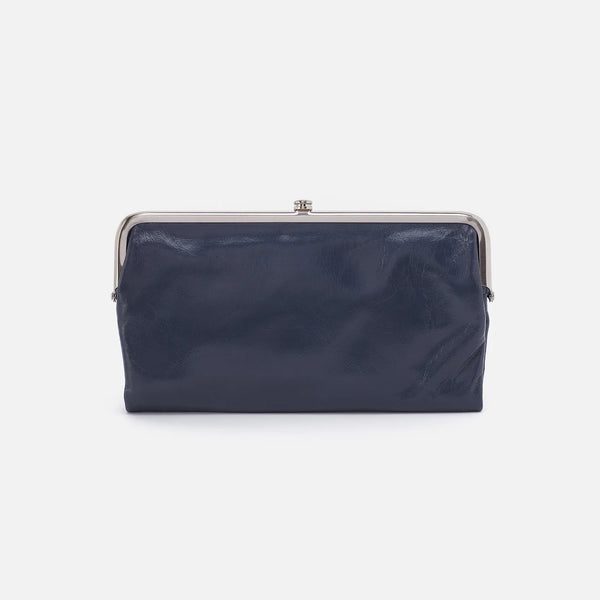 Lauren Clutch Wallet in Polished Leather - Blue Stone