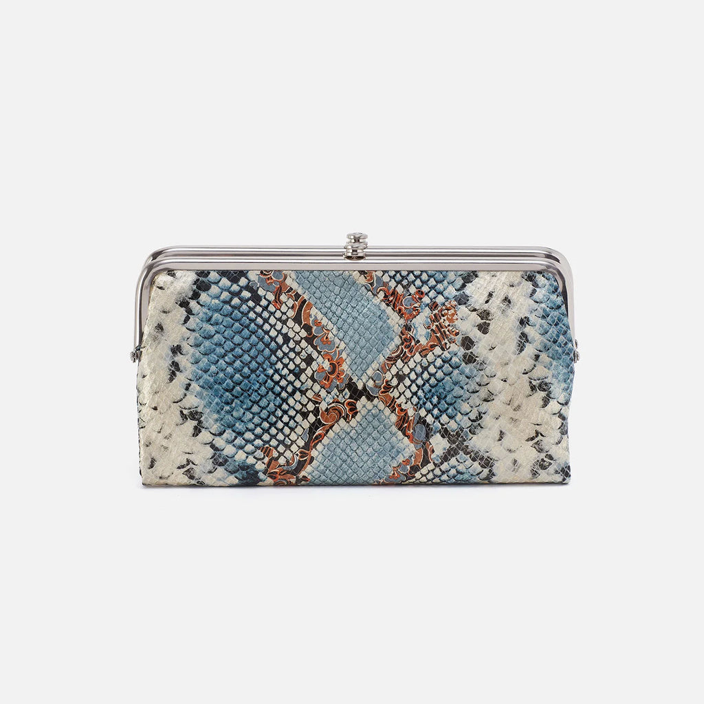 Lauren Clutch Wallet in Printed Leather - Blue Tempest