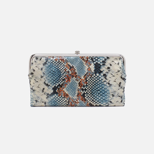 Lauren Clutch Wallet in Printed Leather - Blue Tempest