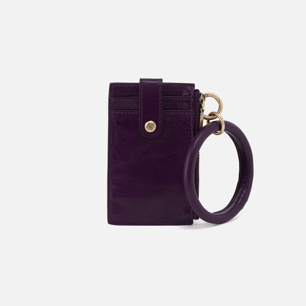 Ring Credit Card Wristlet in Polished Leather - Deep Purple