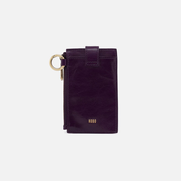 Ring Credit Card Wristlet in Polished Leather - Deep Purple