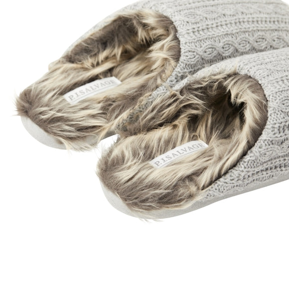 P.J. Salvage Faux Fur Trim Cable Knit Slippers