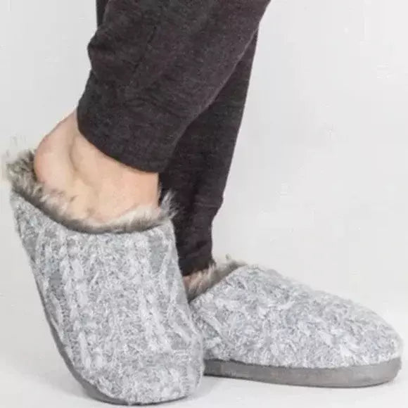 P.J. Salvage Faux Fur Trim Cable Knit Slippers