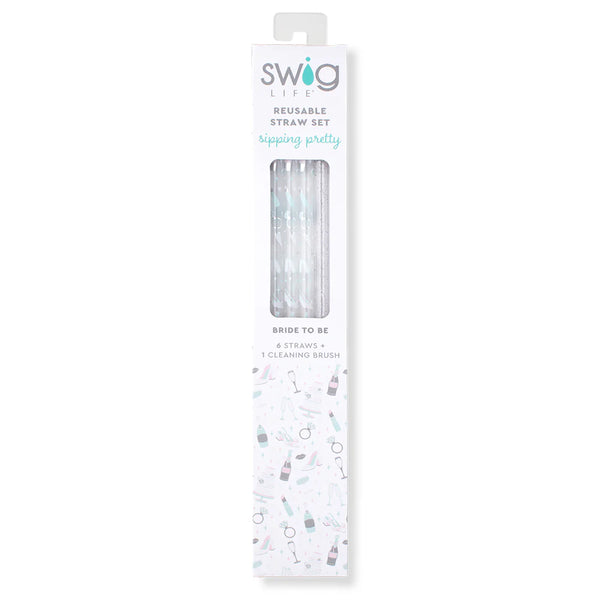 Swig Life Bride to Be + Silver Glitter Reusable Straw Set