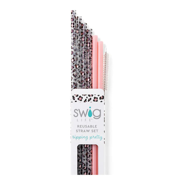 Swig Life Luxy Leopard + Blush Reusable Straw Set