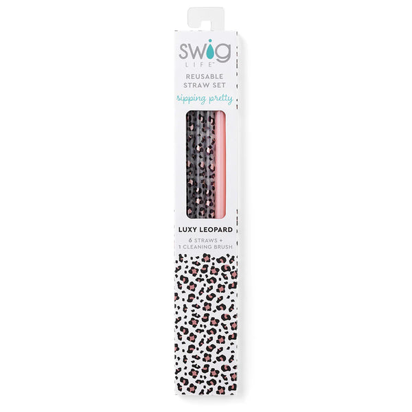 Swig Life Luxy Leopard + Blush Reusable Straw Set