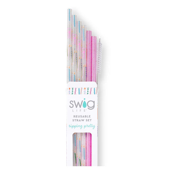 Swig Life Make a Wish + Purple Glitter Reusable Straw Set
