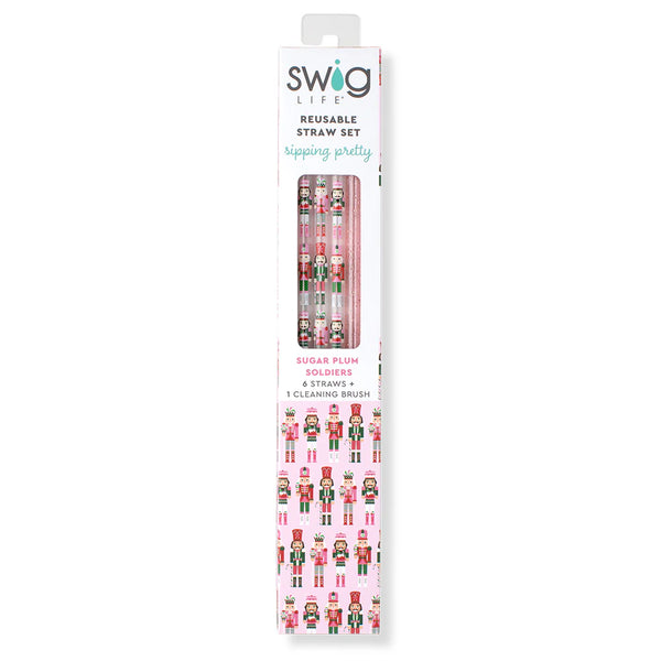 Swig Life Sugar Plum Soliders + Light Pink Glitter Reusable Straw Set