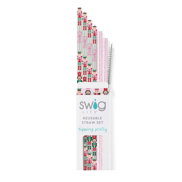 Swig Life Sugar Plum Soliders + Light Pink Glitter Reusable Straw Set
