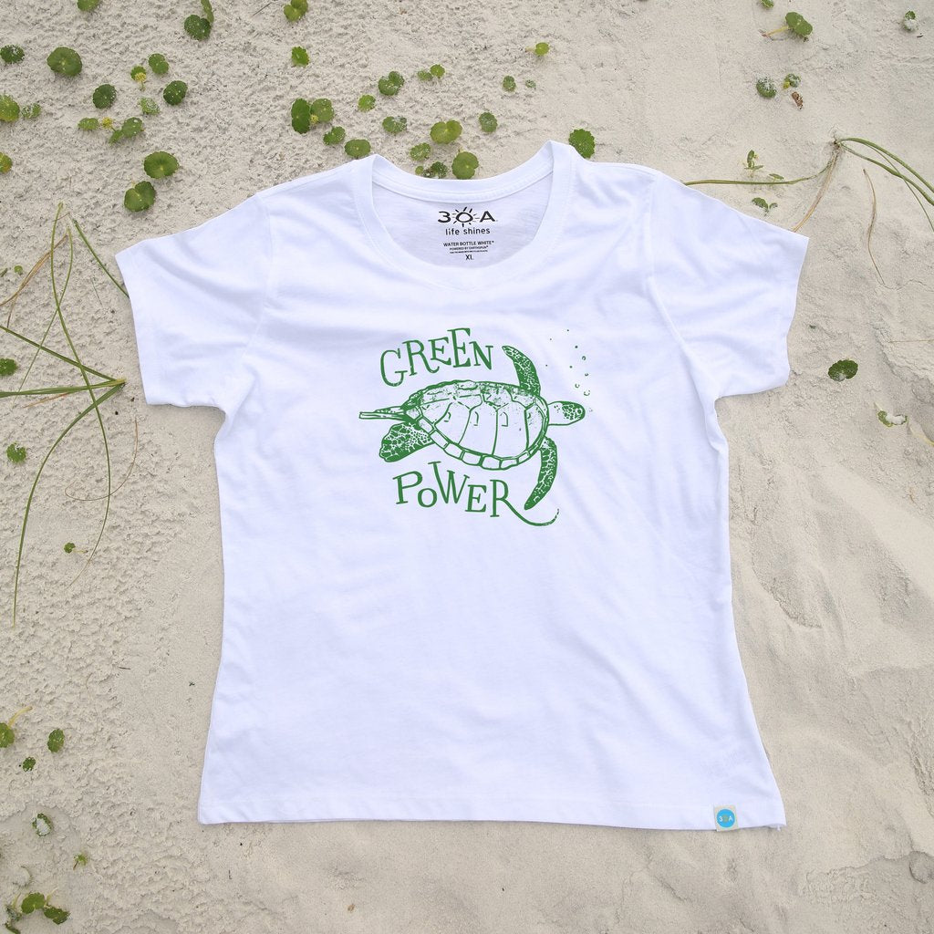 Green Power Sea Turtle Recycled Shirt White