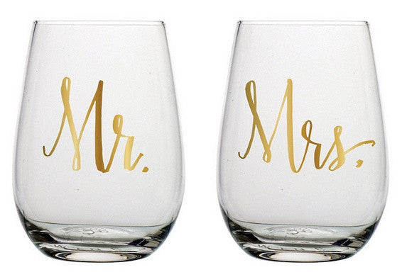 Mr. and Mrs. Stemless Wine Glass Set