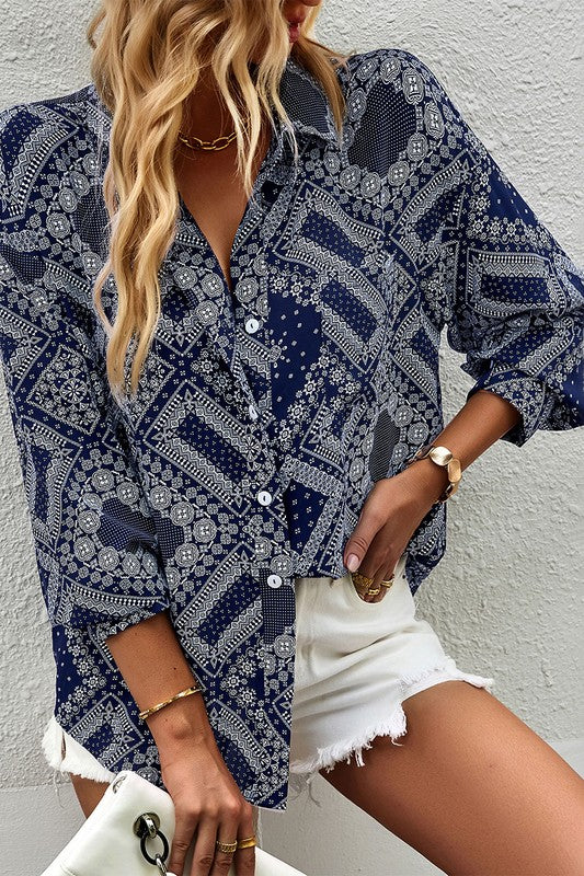 Printed Button Up Blouse
