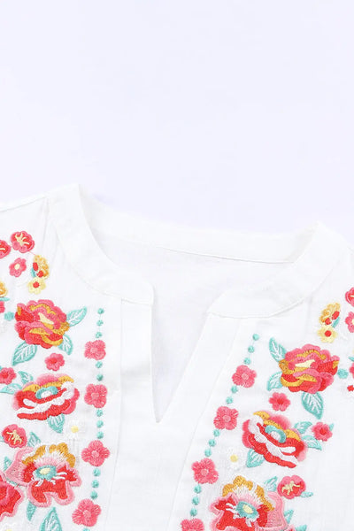 Embroidered Floral Blouse with Front Lining