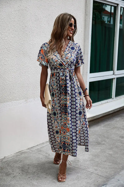 Printed Faux Wrap Midi Dress Bellis Boutique Printed Faux Wrap Midi Dress Bellis Boutique