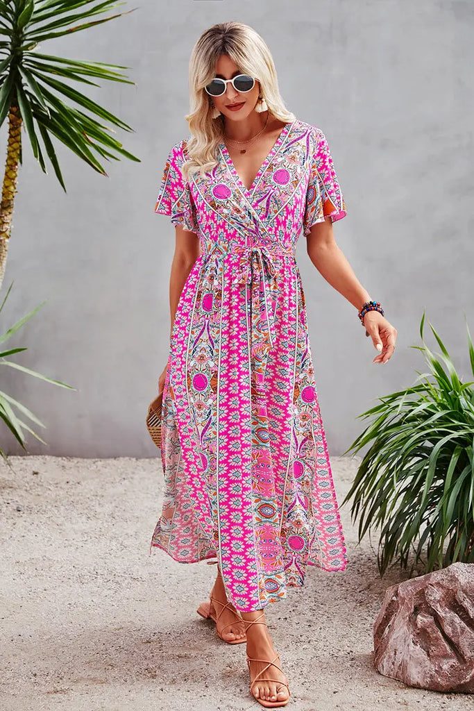 Faux wrap top midi dress