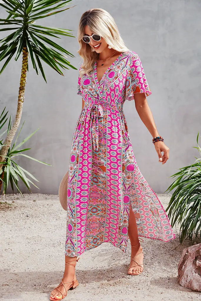 midi faux wrap dress Diane Von Furstenberg Sana Midi Faux Wrap Dress - Beet Pink - 60% Off