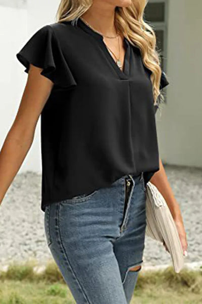 V-Neck Blouse with Ruffle Sleeves