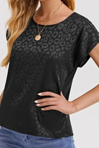 Silky Leopard Print Top with Cap Sleeves