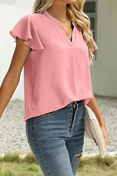 V-Neck Blouse with Ruffle Sleeves