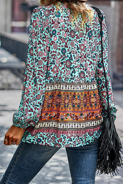 Floral Print Blouse with Button and Tassle Details