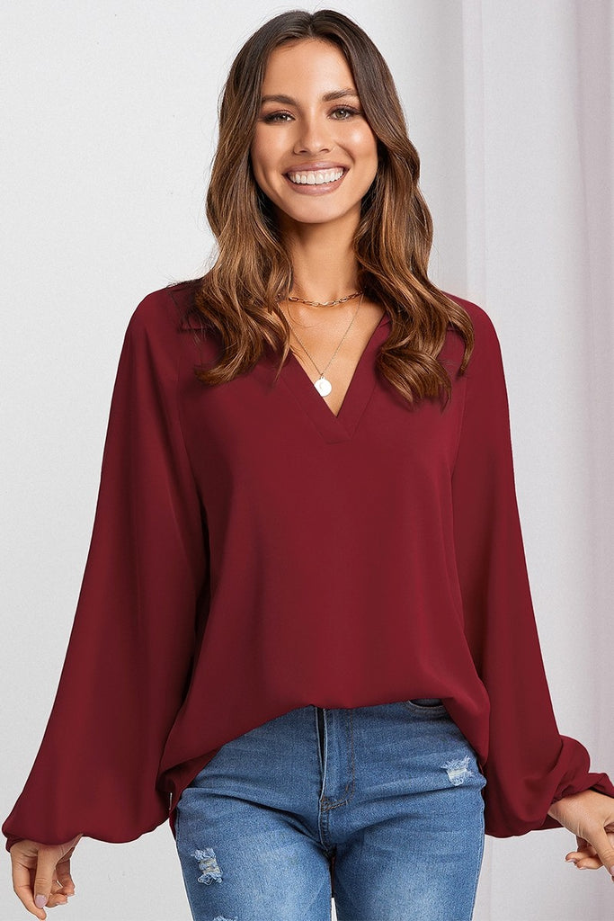 Collared Bubble Sleeve Blouse