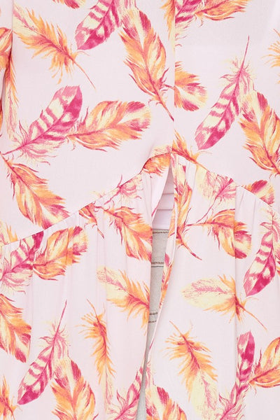 Feather Print Kimono White Pink Orange