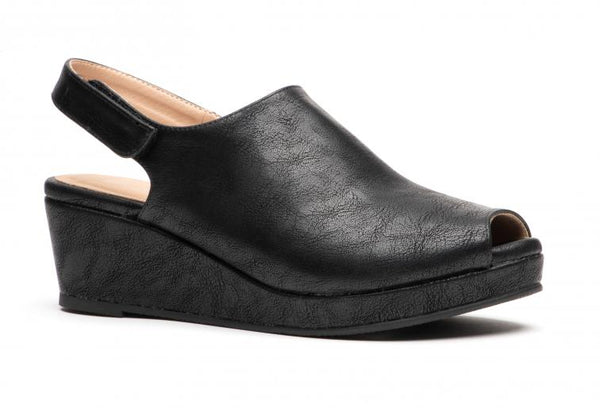 Corkys Peep Wedges Black Smooth