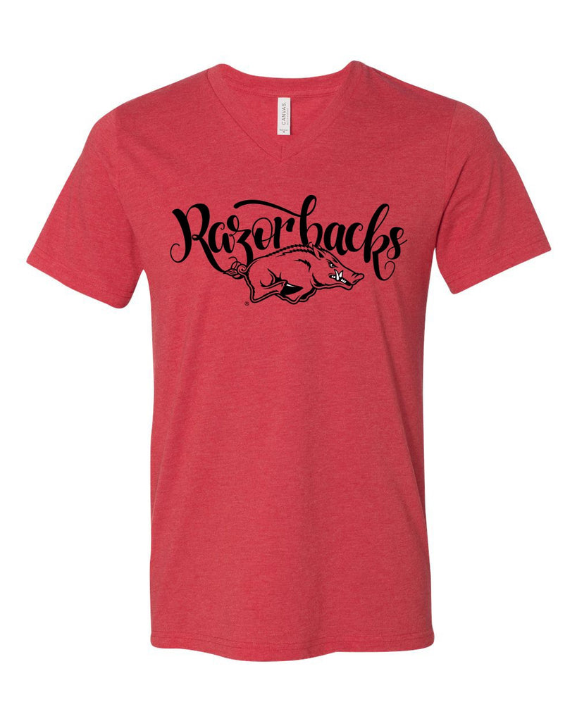 Bella + Canvas Razorbacks V-Neck T-Shirt Heather Red