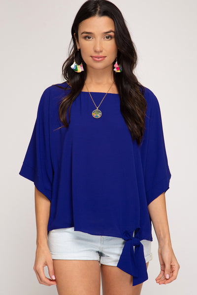 Kimono Sleeve Woven Top with Side Tie Detail
