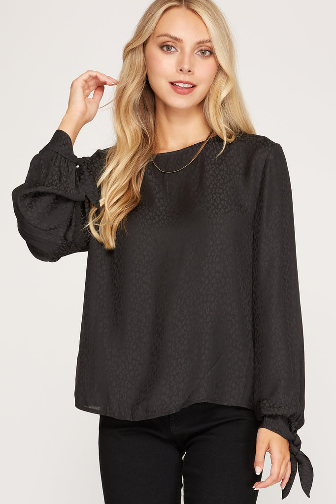 Silky Leopard Print Top with Tie Sleeves