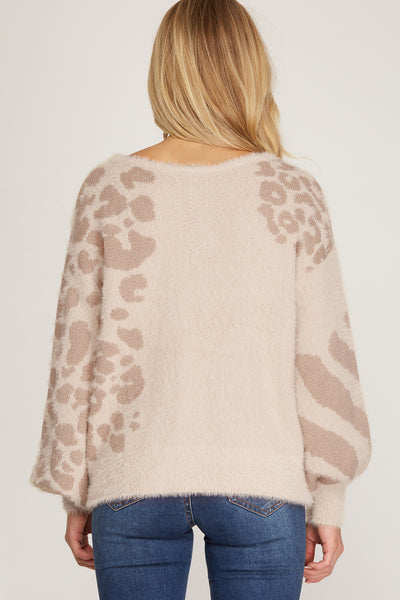 Animal Print Fuzzy Sweater