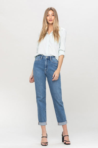 Flying Monkey Stretch Mom Jeans with Rolled Cuff