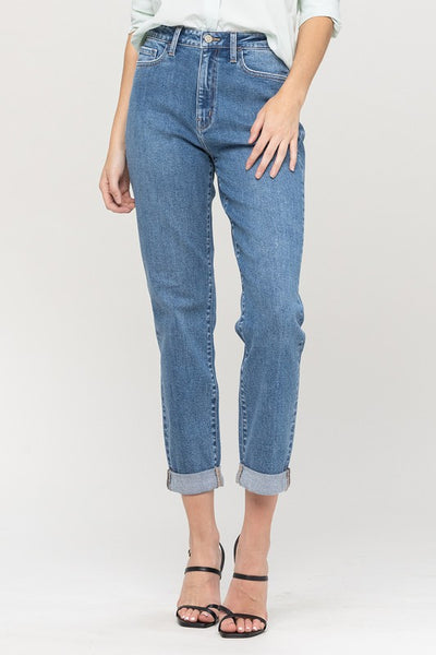 Flying Monkey Stretch Mom Jeans with Rolled Cuff