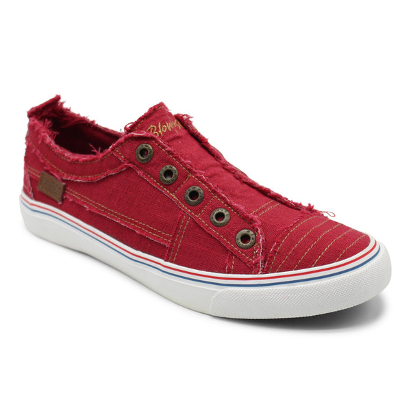 Blowfish Play Frayed Canvas Sneakers Jester Red Washed Linen