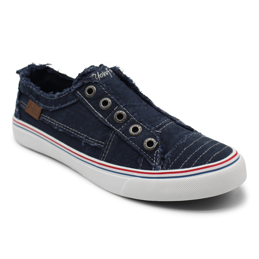 Blowfish Play Frayed Canvas Sneakers Navy Washed Linen